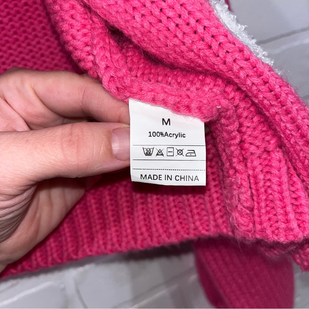 Pink with White Hearts Cardigan Barbie Sweater Valentine’s Day Scandi Girl - Picture 11 of 14